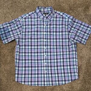 Men's Blue and Purple Plaid Shirt